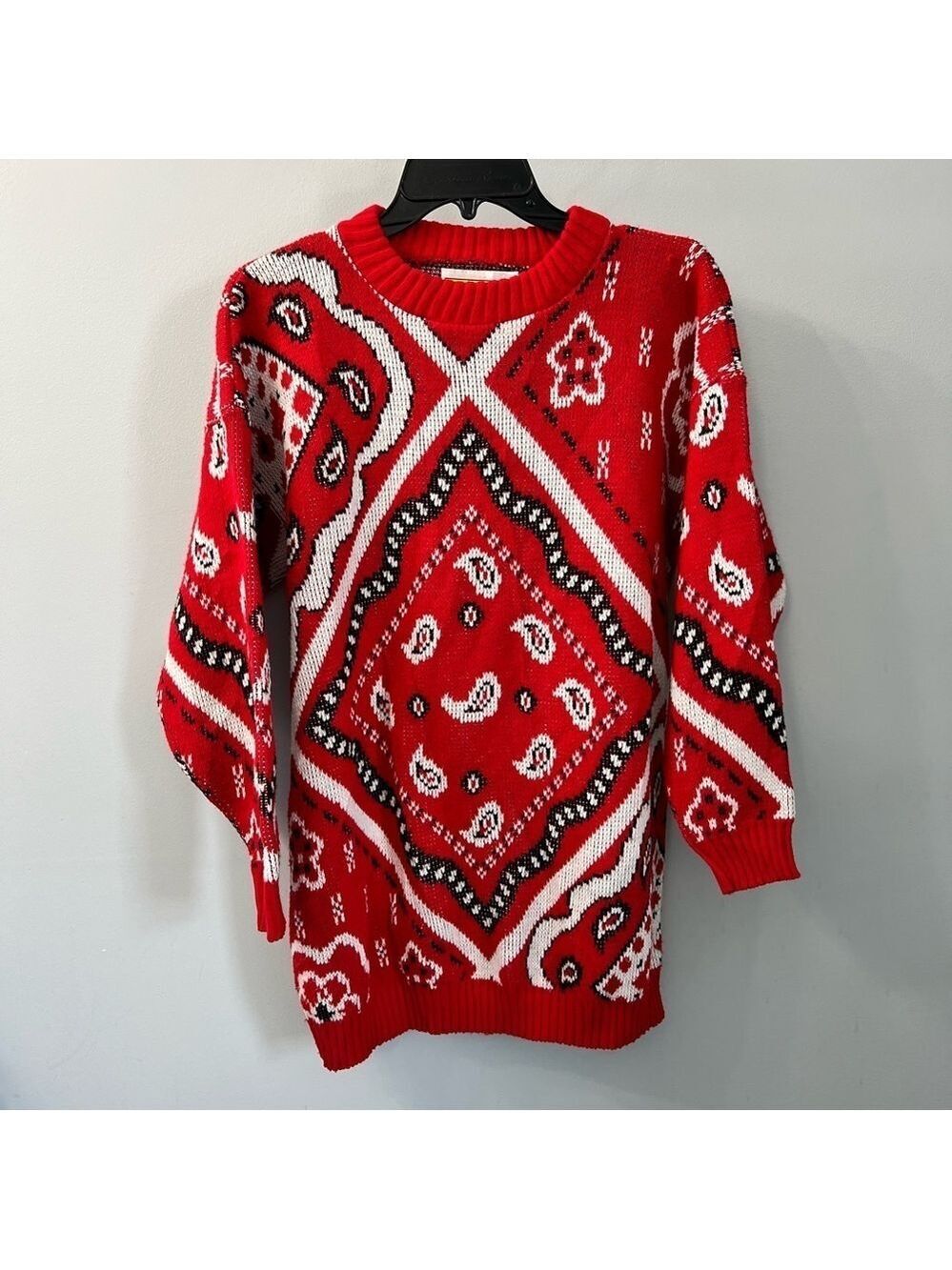 Vintage Traffic Jam Bandana Print Red Crew Neck Oversized Sweater Medium